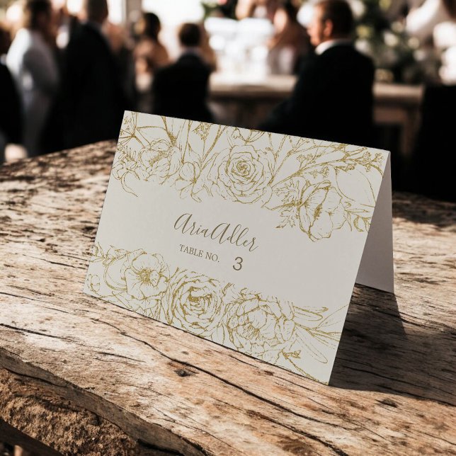 Cartes dorées florales imprimables en crème et en  (Gilded Floral Printable Cream and Gold Place Cards)