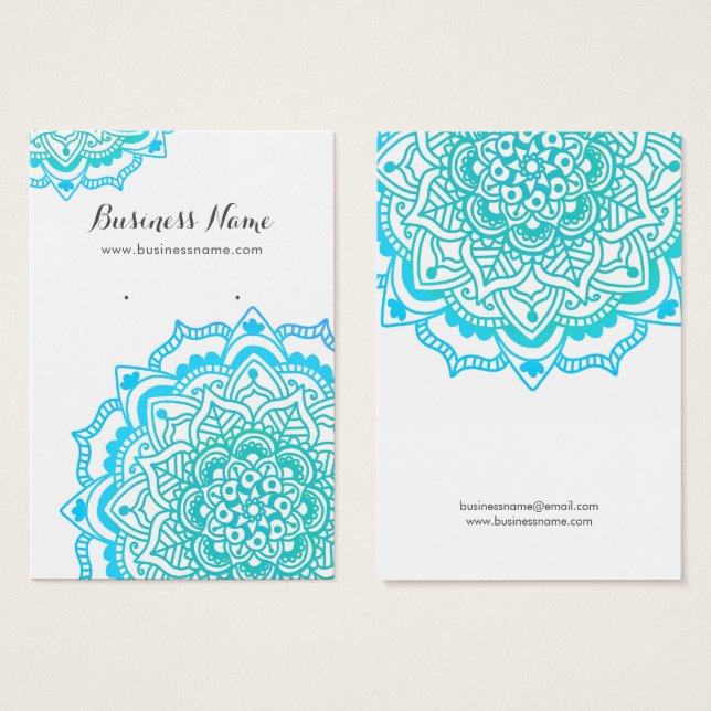 Cartes d'oreille Arrière - plan Mandala bleu turqu (Devant & derrière)