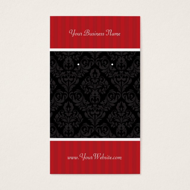 Cartes d'oreille personnalisées Rouge Noir Damas r (Devant)