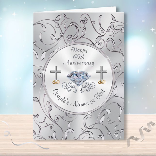 Cartes du 60e anniversaire du Mariage chrétien (Christian, Diamond Wedding Anniversary Card. 60th anniversary cards for grandparents and parents.)