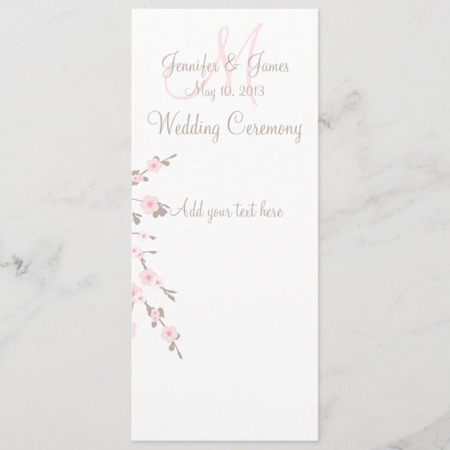 Cartes du programme de l'église Mariage Cherry Blo (Devant)