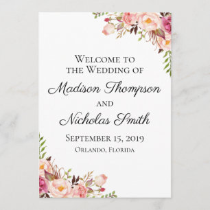 Cartes du programme Mariage Floral Rose Rustique