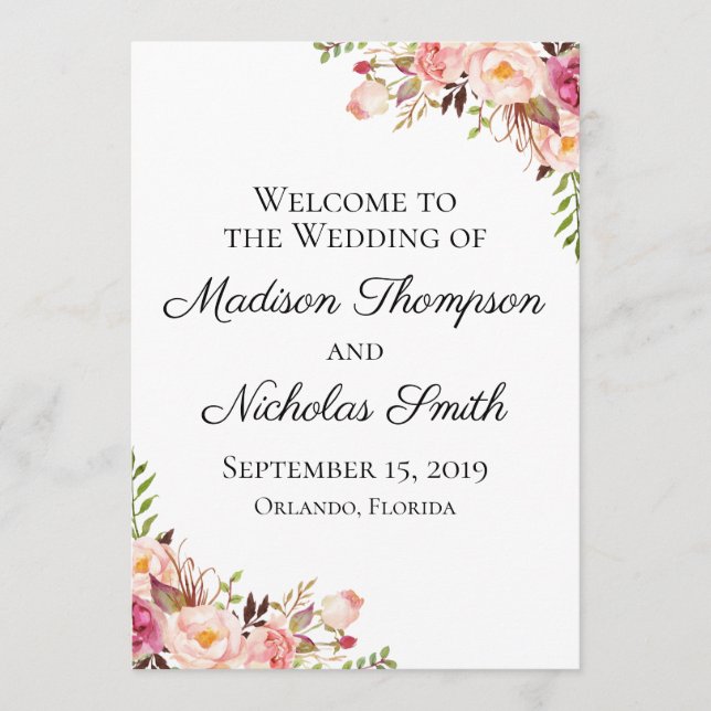 Cartes du programme Mariage Floral Rose Rustique (Devant)