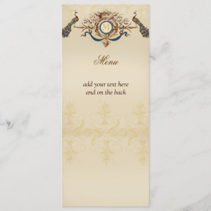 Cartes élégantes de menu de mariage de paon