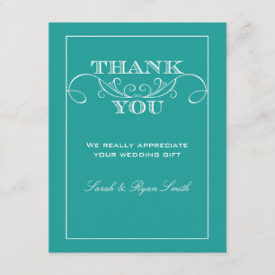 Cartes élégantes de Merci de mariage de turquoise