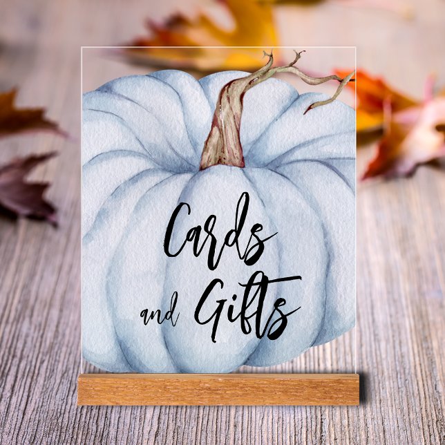 Cartes et cadeaux Baby shower Citrouille bleu (Blue Pumpkin Boy Baby Shower Cards and Gifts Clear Acrylic Tabletop Sign)