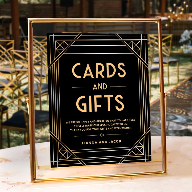 Cartes et cadeaux Black Gold Art Déco Mariage Sign (Créateur téléchargé)