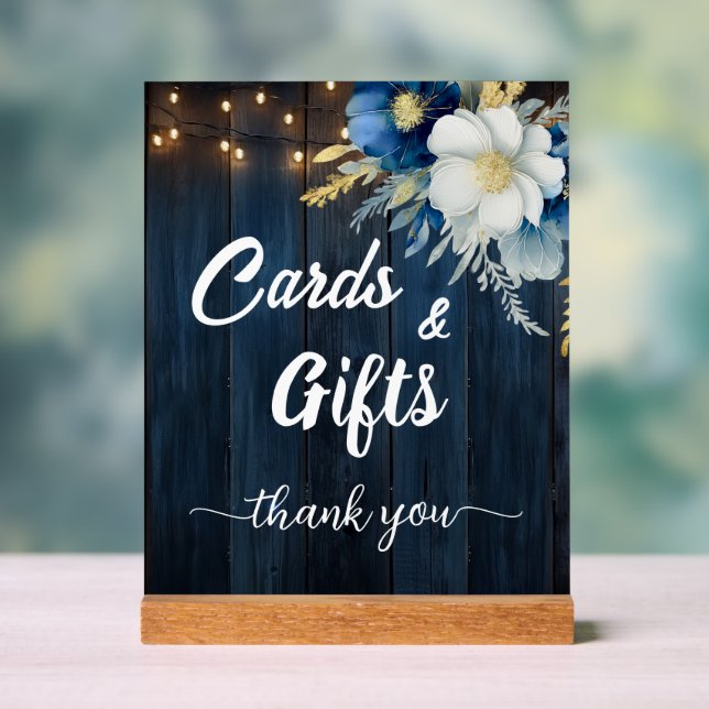 Cartes et cadeaux Bleu Bois Chaîne Lumières Floral (Neutre)