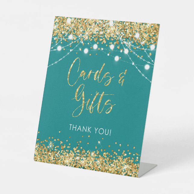 Cartes et cadeaux Panneau Pedestal Or Turquoise (Recto)