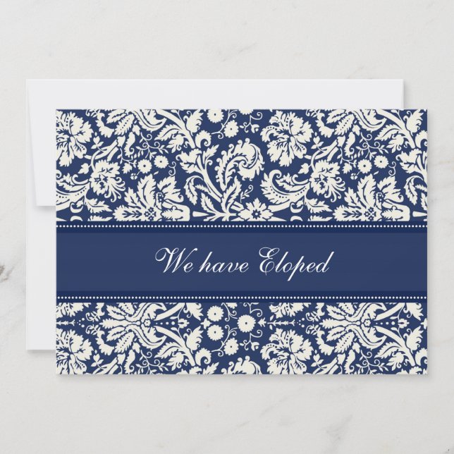 Cartes Faire-part Blue Damask Elopement (Devant)