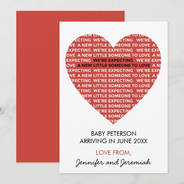 Cartes faire-part de grossesse Valentine jour neut (Devant / Derrière)