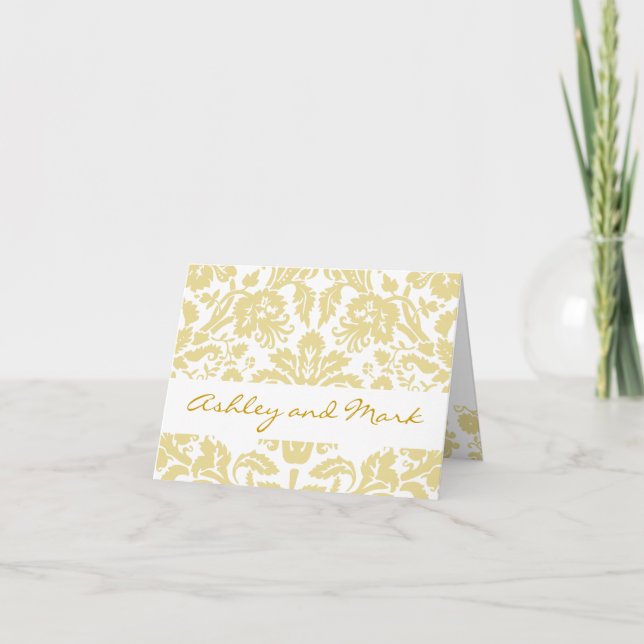 Cartes Faire-part de mariage en or Cream Damask (Devant)