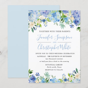 Cartes Faire-part de mariage Hydrangea Blue Waterc