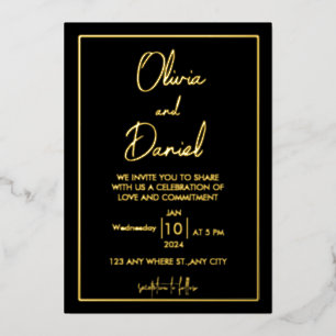 Cartes faire-part de mariage noires et or