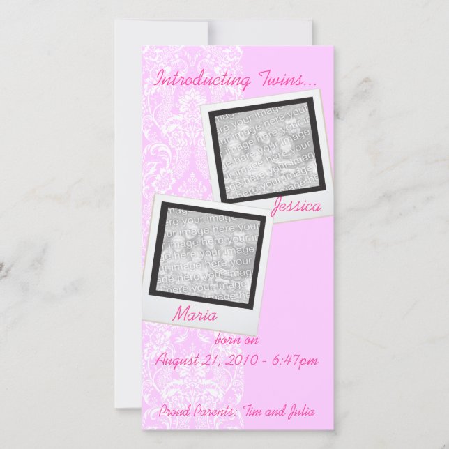 Cartes Faire-part photo en dentelle rose (Devant)