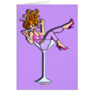 Cartes - fille dans un verre de Martini, rouge de