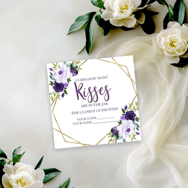 Cartes Fleurs Or Violet Devinez Combien de Bisous (Créateur téléchargé)