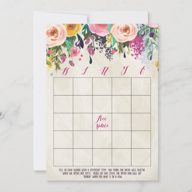 Cartes florales de bingo-test de Fête de la mariée (Devant)