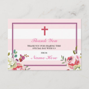 Cartes florales de rayure rose religieuse de Merci