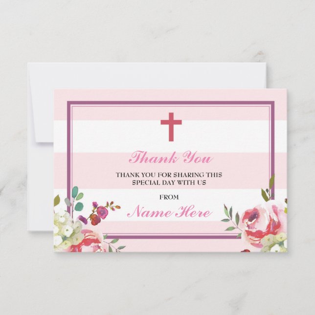 Cartes florales de rayure rose religieuse de Merci (Devant)