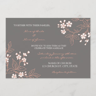 Cartes florales grises de corail de faire-part de