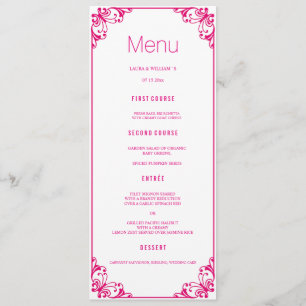 Cartes fuchsia de menu de dîner de mariage de