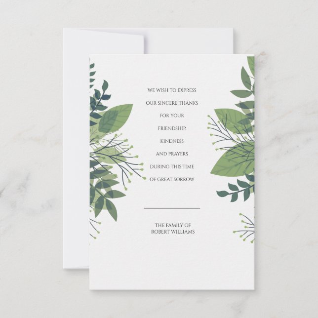 Cartes funèbres de Merci de feuillage saisissant (Devant)