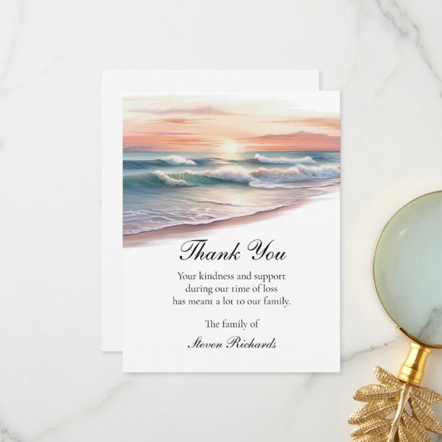 Cartes funéraires Merci Ocean Waves (Devant/Arrière en situation)