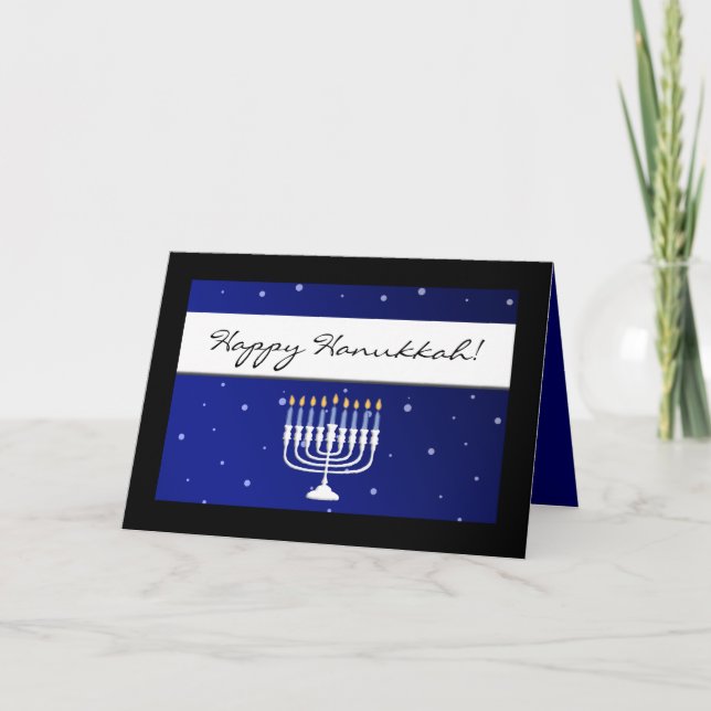 Cartes Hanoukka Bleues et Blanches Menorah Neige J (Devant)