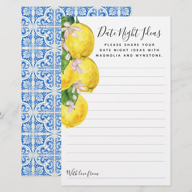 Cartes Idées Nocturnes Citron Date (Devant / Derrière)