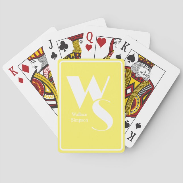 Cartes Initiales Monogrammes Nom Jaune Blanc Jeu de Table (dos)