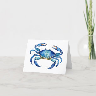 Cartes Intérieur Blanc Crabe Aquarelle Bleue Plage