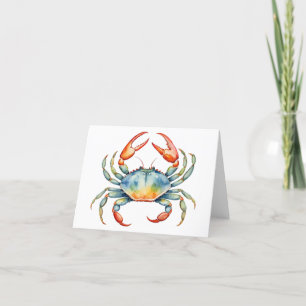 Cartes Intérieur Blanc Crabe Bleu Aquarelle Plage