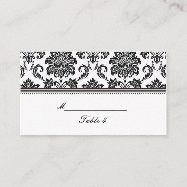 Cartes Mariage damassé en noir et blanc (Devant)