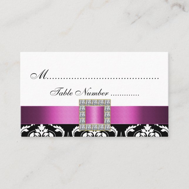 Cartes Mariage damassé Rose Blanc (Devant)