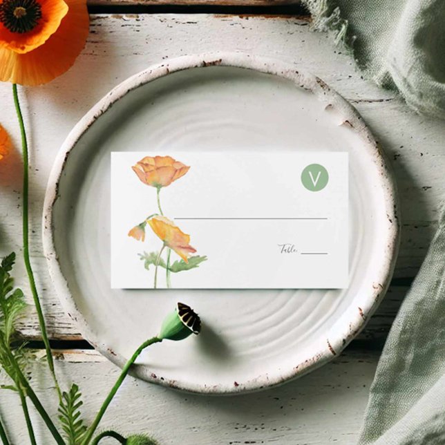 Cartes mariages Choix de repas Aquarelle florale (wedding place cards watercolor orange poppy flower by Victoria Grigaliunas of Do Tell A Belle)