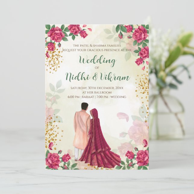 Cartes mariages hindoues et invitations à un maria (Debout devant)