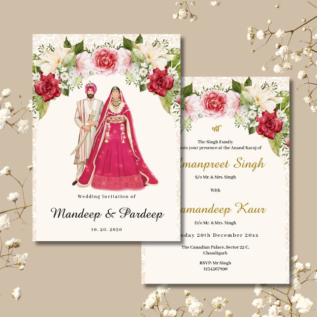 Cartes mariages Sikh Punjabi faire-part de mariage (Créateur téléchargé)