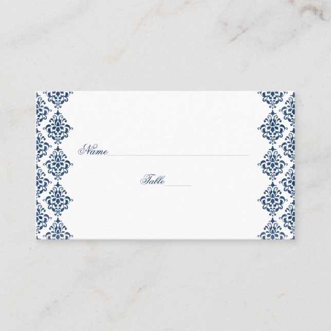 Cartes marines bleu et blanc Mariage damassé (Devant)