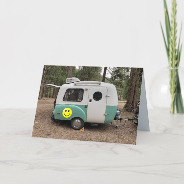 Cartes MINI CAMPEUR REMORQUE JOYEUX ANNIVERSAIRE (Devant)