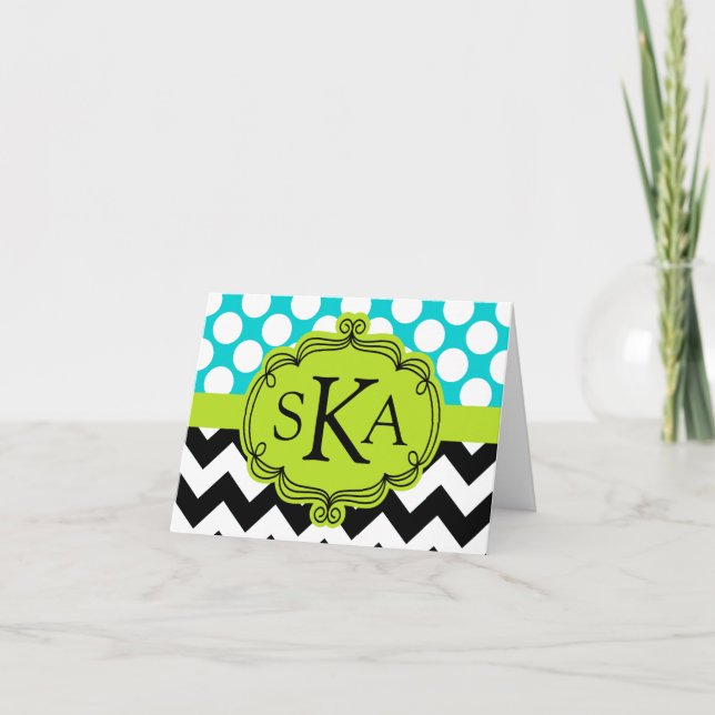 Cartes Monogrammes Polka Dot Chevron (Devant)