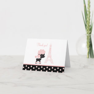 Cartes Noir/Rose Français Poodé Note Cartes Merci