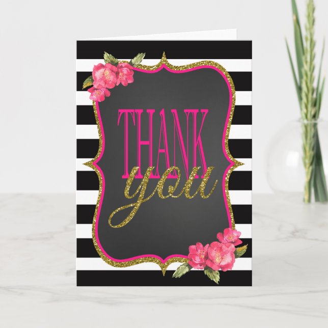 Cartes noires roses de Merci de mariage d'or (Devant)