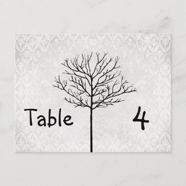 Cartes Numéro de table Arbre Arbre Argent Damas (Devant)