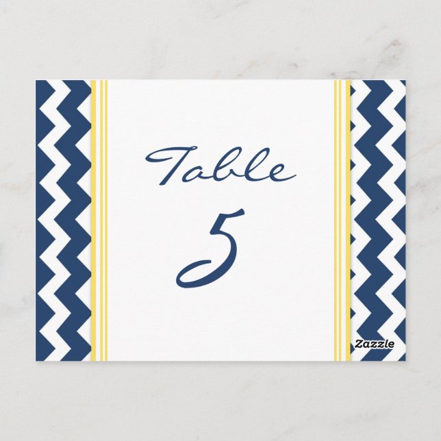 Cartes Numéro de Table mariage Citron Bleu Chevron (Dos)