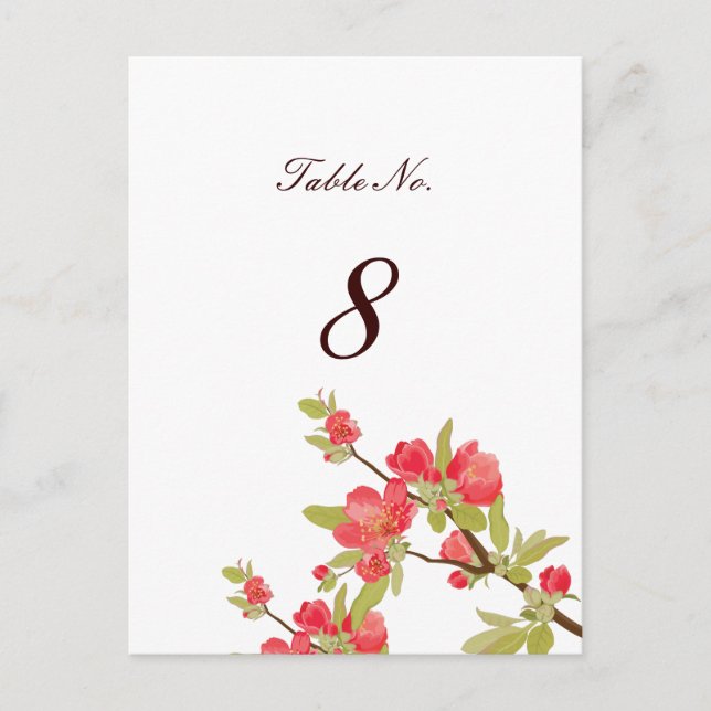 Cartes Numéro de table Mariage de fleurs d'arbre r (Devant)