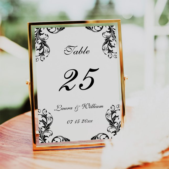 Cartes Numéro de table mariage | Design Damas noir (Créateur téléchargé)