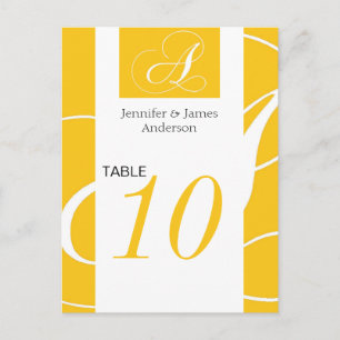 Cartes Numéro De Table mariage Monogramme Jaune A