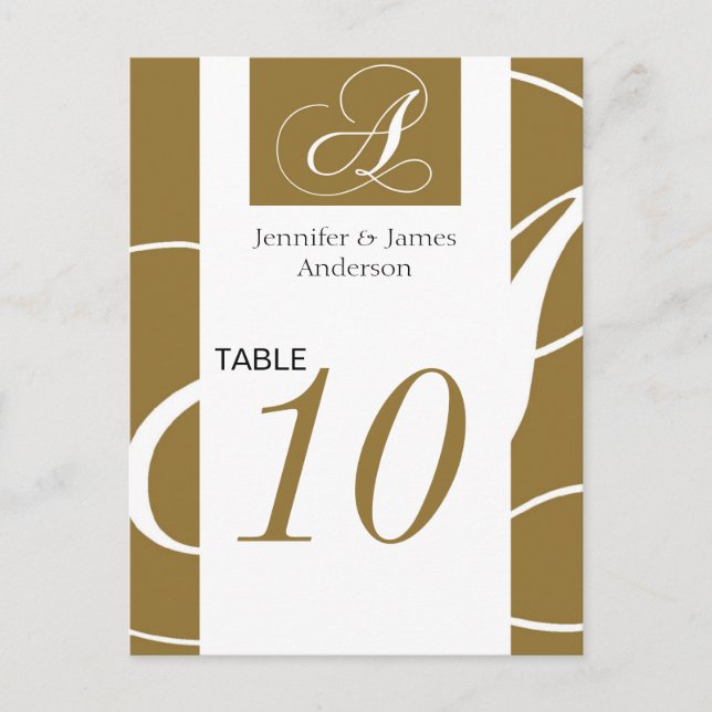 Cartes Numéro de table mariage Monogramme Or (Devant)