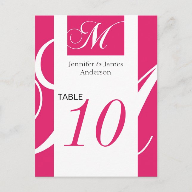 Cartes Numéro de table mariage Monogramme rose M (Devant)
